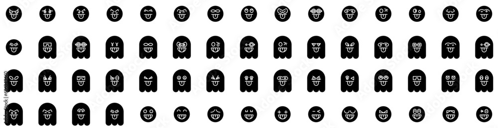 Set Of Cheeky Icons Isolated Silhouette Solid Icon With Cheerful