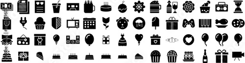 Set Of Celebration Icons Isolated Silhouette Solid Icon With Celebration, Illustration, Background, Happy, Celebrate, Event, Party Infographic Simple Vector Illustration Logo