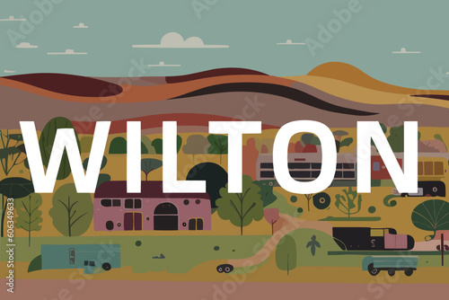 Wilton: Modern illustration of an Australian scene with the name Wilton in New South Wales photo