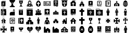 Set Of Christian Icons Isolated Silhouette Solid Icon With God, Holy, Religion, Cross, Christ, Jesus, Christian Infographic Simple Vector Illustration Logo