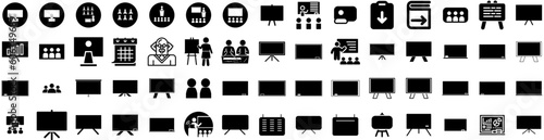 Set Of Classroom Icons Isolated Silhouette Solid Icon With Classroom, Learning, Desk, Education, Class, Study, School Infographic Simple Vector Illustration Logo