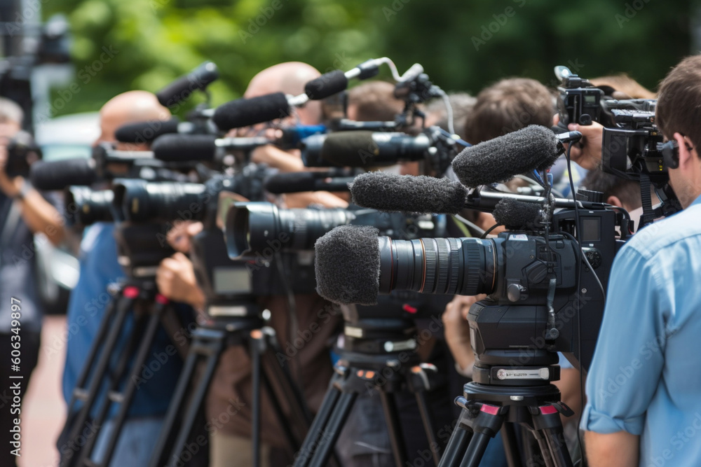 Public live event media coverage television cameras at a press conference