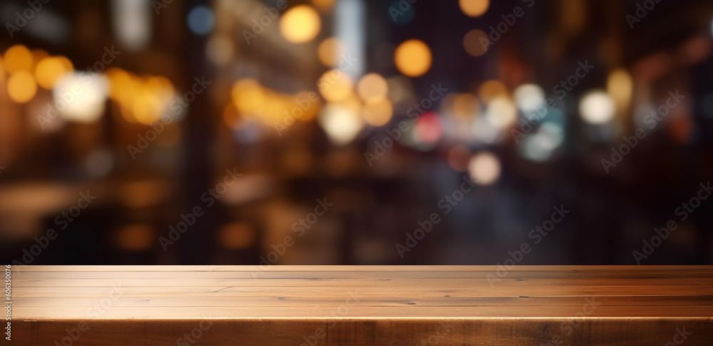 Wooden top table with defocused light background