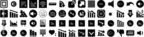 Set Of Decrease Icons Isolated Silhouette Solid Icon With Business, Arrow, Economy, Financial, Decrease, Finance, Down Infographic Simple Vector Illustration Logo