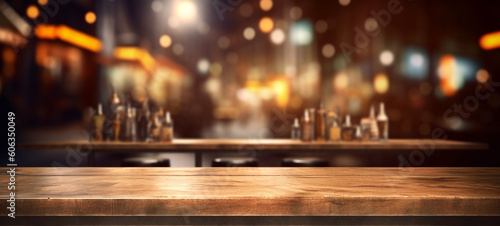 Wooden top table with defocused light background