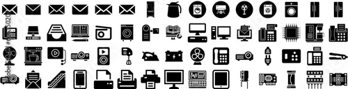 Set Of Electronic Icons Isolated Silhouette Solid Icon With Technology, Device, Digital, Appliance, Computer, Equipment, Electronic Infographic Simple Vector Illustration Logo