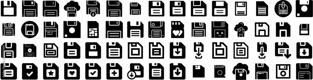Set Of Floppy Icons Isolated Silhouette Solid Icon With Diskette, Magnetic, Disk, Computer, Technology, Floppy, Old Infographic Simple Vector Illustration Logo Set Of Floppy Icons Isolated Silhouette Solid Icon With Diskette, Magnetic, Disk, Computer, Technology, Floppy, Old Infographic Simple Vector Illustration Logo