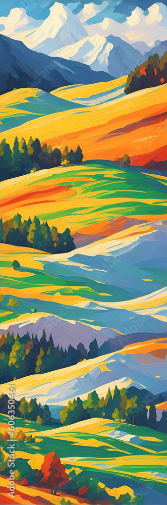 Alpine meadow landscape. AI generated illustration