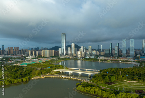 Shenzhen ,China - Circa 2022: Aerial view of landscape in shenzhen city, China