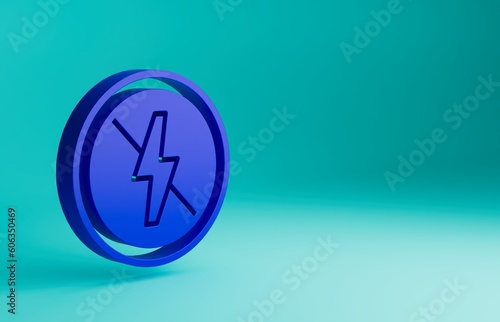 Blue No lightning icon isolated on blue background. No electricity. Minimalism concept. 3D render illustration