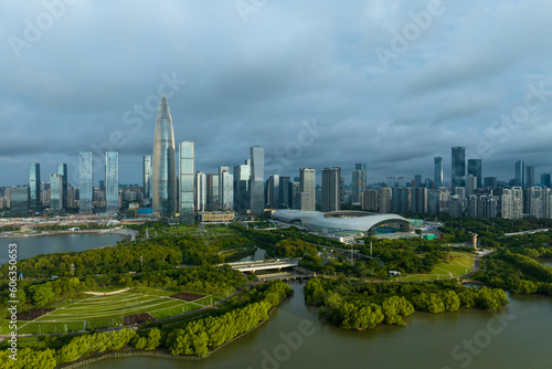 Shenzhen  China - Circa 2022  Aerial view of landscape in shenzhen city  China