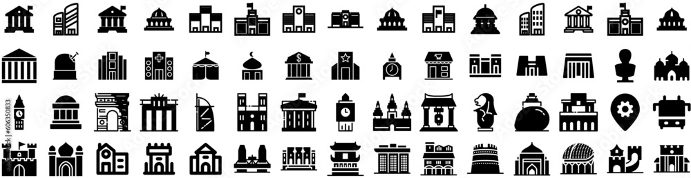 Set Of Landmark Icons Isolated Silhouette Solid Icon With Landmark, Travel, Tourism, Architecture, Tower, Famous, Europe Infographic Simple Vector Illustration Logo