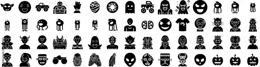 Set Of Monster Icons Isolated Silhouette Solid Icon With Illustration, Funny, Cartoon, Monster, Character, Cute, Vector Infographic Simple Vector Illustration Logo Set Of Monster Icons Isolated Silhouette Solid Icon With Illustration, Funny, Cartoon, Monster, Character, Cute, Vector Infographic Simple Vector Illustration Logo