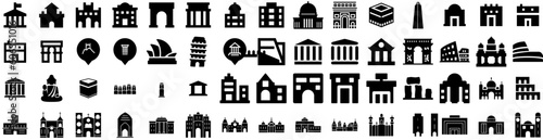 Set Of Monument Icons Isolated Silhouette Solid Icon With Landmark, Architecture, Travel, Monument, Vector, Illustration, Tourism Infographic Simple Vector Illustration Logo