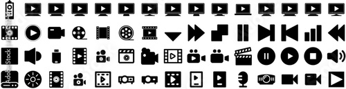 Set Of Multimedia Icons Isolated Silhouette Solid Icon With Computer, Multimedia, Film, Technology, Media, Movie, Video Infographic Simple Vector Illustration Logo