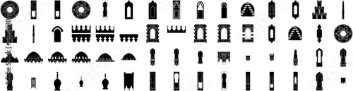 Set Of Mosque Icons Isolated Silhouette Solid Icon With Religious, Muslim, Religion, Arabian, Culture, Mosque, Ramadan Infographic Simple Vector Illustration Logo