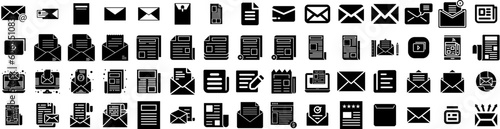 Set Of Newsletter Icons Isolated Silhouette Solid Icon With Communication, Business, Email, Marketing, Mail, Newsletter, Message Infographic Simple Vector Illustration Logo