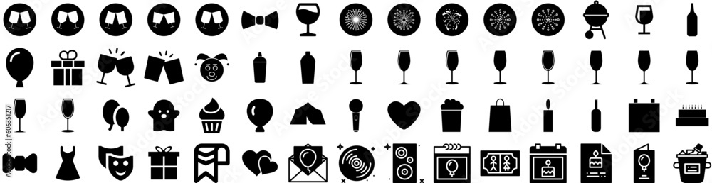Set Of Party Icons Isolated Silhouette Solid Icon With Holiday, Vector, Celebration, Party, Confetti, Fun, Happy Infographic Simple Vector Illustration Logo Set Of Party Icons Isolated Silhouette Solid Icon With Holiday, Vector, Celebration, Party, Confetti, Fun, Happy Infographic Simple Vector Illustration Logo