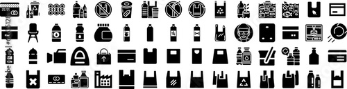 Set Of Plastic Icons Isolated Silhouette Solid Icon With Blank, Plastic, Transparent, Bag, Empty, Clear, Background Infographic Simple Vector Illustration Logo
