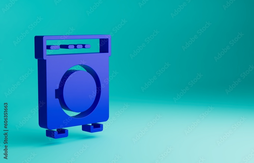 Blue Washer icon isolated on blue background. Washing machine icon. Clothes washer - laundry machine. Home appliance symbol. Minimalism concept. 3D render illustration