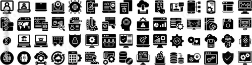 Set Of Software Icons Isolated Silhouette Solid Icon With Computer, Business, Internet, Code, Digital, Software, Technology Infographic Simple Vector Illustration Logo