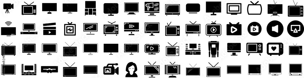 Set Of Television Icons Isolated Silhouette Solid Icon With Display, Television, Screen, Video, Movie, Technology, Tv Infographic Simple Vector Illustration Logo Set Of Television Icons Isolated Silhouette Solid Icon With Display, Television, Screen, Video, Movie, Technology, Tv Infographic Simple Vector Illustration Logo
