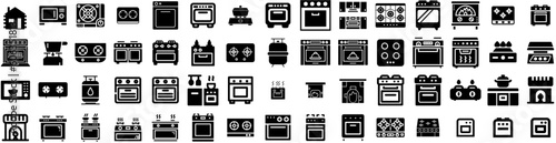 Set Of Stove Icons Isolated Silhouette Solid Icon With Stove, Home, Gas, Fire, Kitchen, Cooking, Burner Infographic Simple Vector Illustration Logo