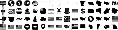 Set Of States Icons Isolated Silhouette Solid Icon With United, Travel, Illustration, Country, Usa, America, Vector Infographic Simple Vector Illustration Logo photo
