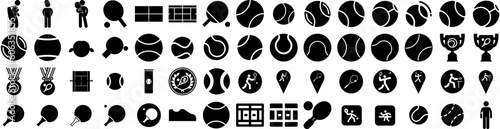 Set Of Tennis Icons Isolated Silhouette Solid Icon With Tennis, Play, Competition, Game, Sport, Ball, Background Infographic Simple Vector Illustration Logo