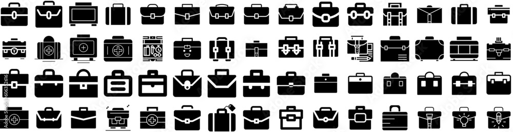 Set Of Briefcase Icons Isolated Silhouette Solid Icon With Case, Office, Suitcase, Work, Bag, Business, Briefcase Infographic Simple Vector Illustration Logo Set Of Briefcase Icons Isolated Silhouette Solid Icon With Case, Office, Suitcase, Work, Bag, Business, Briefcase Infographic Simple Vector Illustration Logo