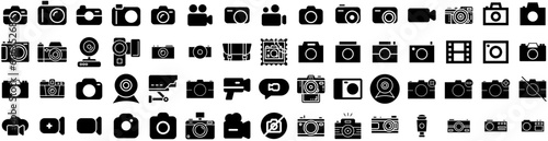 Set Of Camera Icons Isolated Silhouette Solid Icon With Lens, Illustration, Photography, Camera, Equipment, Photo, Digital Infographic Simple Vector Illustration Logo