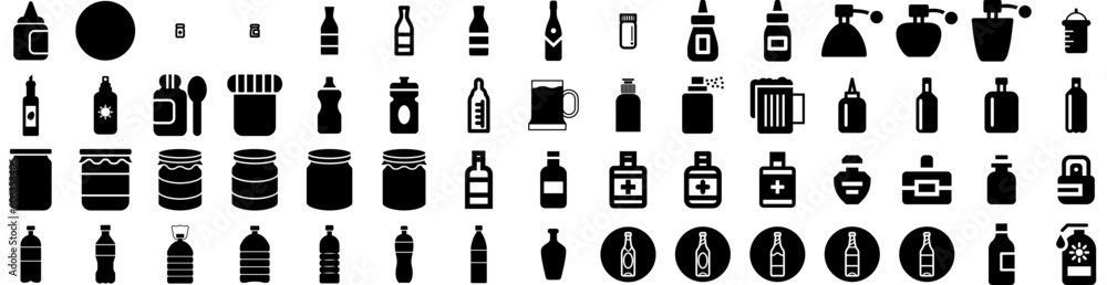 Set Of Bottle Icons Isolated Silhouette Solid Icon With White, Container, Isolated, Bottle, Vector, Drink, Design Infographic Simple Vector Illustration Logo Set Of Bottle Icons Isolated Silhouette Solid Icon With White, Container, Isolated, Bottle, Vector, Drink, Design Infographic Simple Vector Illustration Logo