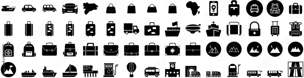 Set Of Travel Icons Isolated Silhouette Solid Icon With Journey, Airplane, Vacation, Trip, Tourism, Holiday, Travel Infographic Simple Vector Illustration Logo Set Of Travel Icons Isolated Silhouette Solid Icon With Journey, Airplane, Vacation, Trip, Tourism, Holiday, Travel Infographic Simple Vector Illustration Logo
