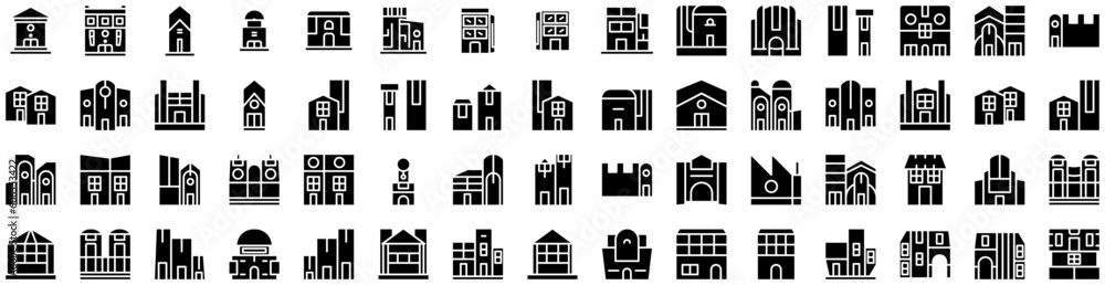 Set Of Architecture Icons Isolated Silhouette Solid Icon With Modern, Structure, Background, Design, Building, Architecture, Construction Infographic Simple Vector Illustration Logo