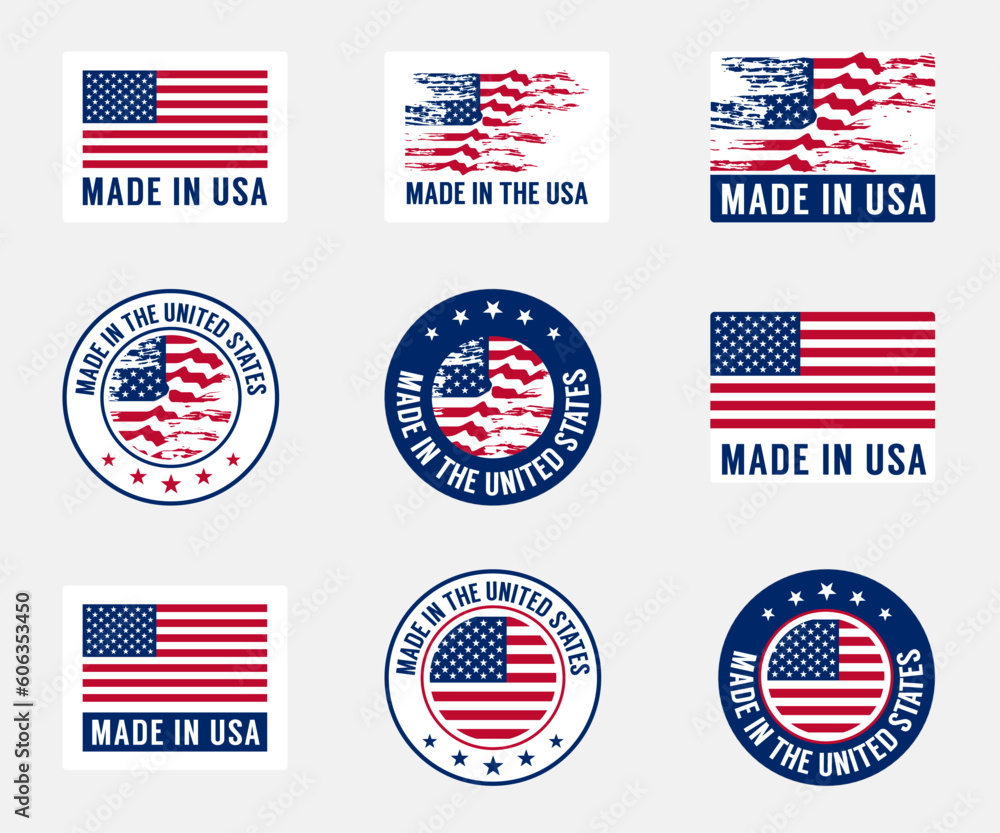Vector stickers Made in USA with national flag Vector stickers Made in USA with national flag