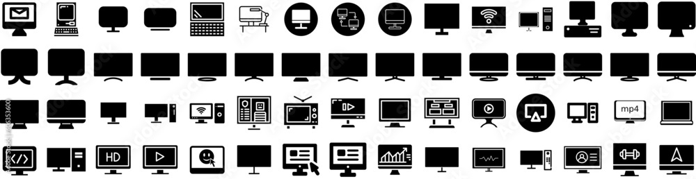 Set Of Monitor Icons Isolated Silhouette Solid Icon With Screen, Business, Technology, Desktop, Computer, Display, Monitor Infographic Simple Vector Illustration Logo Set Of Monitor Icons Isolated Silhouette Solid Icon With Screen, Business, Technology, Desktop, Computer, Display, Monitor Infographic Simple Vector Illustration Logo
