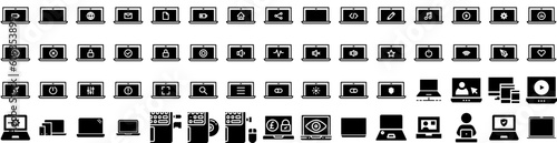 Set Of Laptop Icons Isolated Silhouette Solid Icon With Laptop, Screen, Technology, Design, Isolated, Notebook, Computer Infographic Simple Vector Illustration Logo