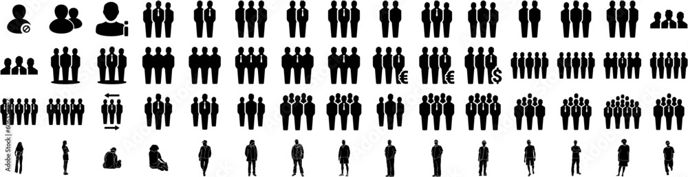Set Of People Icons Isolated Silhouette Solid Icon With Team, Group, Female, Person, Business, Office, People Infographic Simple Vector Illustration Logo