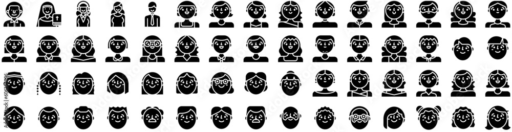 Set Of Avatar Icons Isolated Silhouette Solid Icon With Man, People, Illustration, Person, Male, Avatar, Human Infographic Simple Vector Illustration Logo