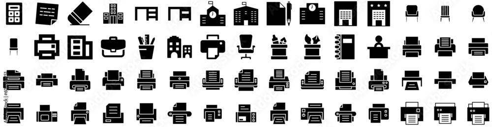 Set Of Office Icons Isolated Silhouette Solid Icon With Table, Computer, Desk, Work, Modern, Business, Office Infographic Simple Vector Illustration Logo Set Of Office Icons Isolated Silhouette Solid Icon With Table, Computer, Desk, Work, Modern, Business, Office Infographic Simple Vector Illustration Logo