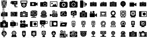 Set Of Camera Icons Isolated Silhouette Solid Icon With Digital, Photography, Illustration, Equipment, Camera, Lens, Photo Infographic Simple Vector Illustration Logo