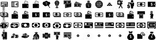 Set Of Money Icons Isolated Silhouette Solid Icon With Currency, Business, Finance, Money, Payment, Dollar, Cash Infographic Simple Vector Illustration Logo