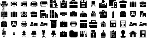 Set Of Office Icons Isolated Silhouette Solid Icon With Business, Work, Computer, Office, Table, Desk, Modern Infographic Simple Vector Illustration Logo