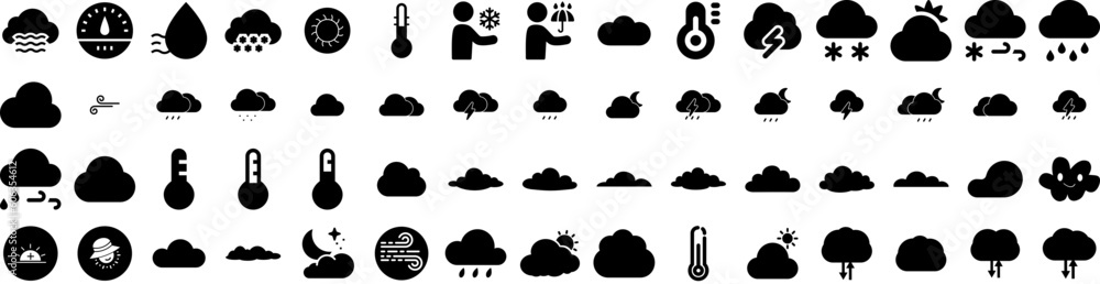 Set Of Weather Icons Isolated Silhouette Solid Icon With Sky, Weather, Sun, Rain, Forecast, Set, Cloud Infographic Simple Vector Illustration Logo Set Of Weather Icons Isolated Silhouette Solid Icon With Sky, Weather, Sun, Rain, Forecast, Set, Cloud Infographic Simple Vector Illustration Logo