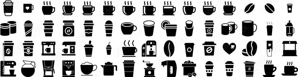 Set Of Coffee Icons Isolated Silhouette Solid Icon With Beverage, Espresso, Cafe, Coffee, Drink, Background, Black Infographic Simple Vector Illustration Logo Set Of Coffee Icons Isolated Silhouette Solid Icon With Beverage, Espresso, Cafe, Coffee, Drink, Background, Black Infographic Simple Vector Illustration Logo