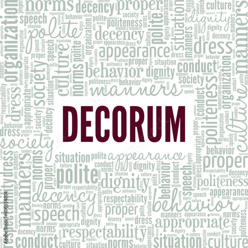 Decorum word cloud conceptual design isolated on white background.