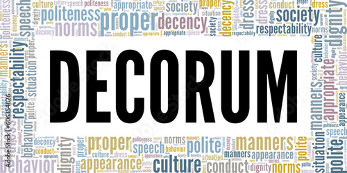 Decorum word cloud conceptual design isolated on white background.