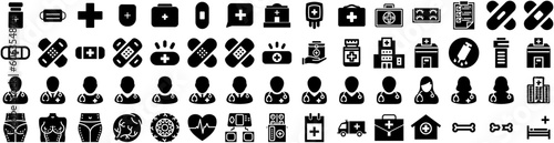 Set Of Medical Icons Isolated Silhouette Solid Icon With Medical, Hospital, Medicine, Health, Doctor, Clinic, Care Infographic Simple Vector Illustration Logo