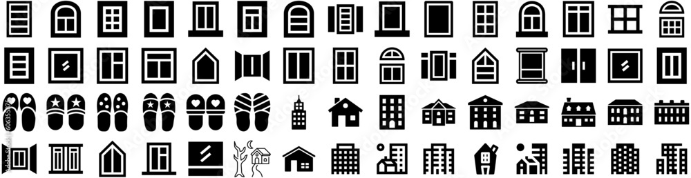 Set Of House Icons Isolated Silhouette Solid Icon With Architecture, Residential, Home, Building, Estate, Property, House Infographic Simple Vector Illustration Logo