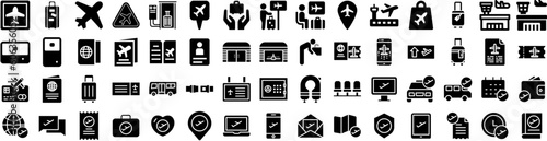 Set Of Airport Icons Isolated Silhouette Solid Icon With Airport, Terminal, Flight, Travel, Airplane, Business, Departure Infographic Simple Vector Illustration Logo